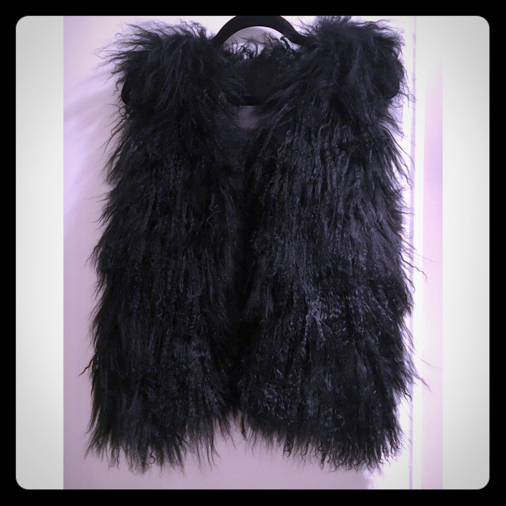 Genuine Black Mongolian Curly Lamb Fur Vest XS